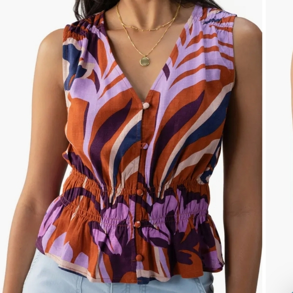 Sanctuary Tops - Sleeveless Floral Top - Purple and Orange